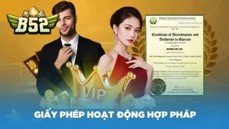 Giấy phép hoạt động B52club được cấp bởi PAGCOR